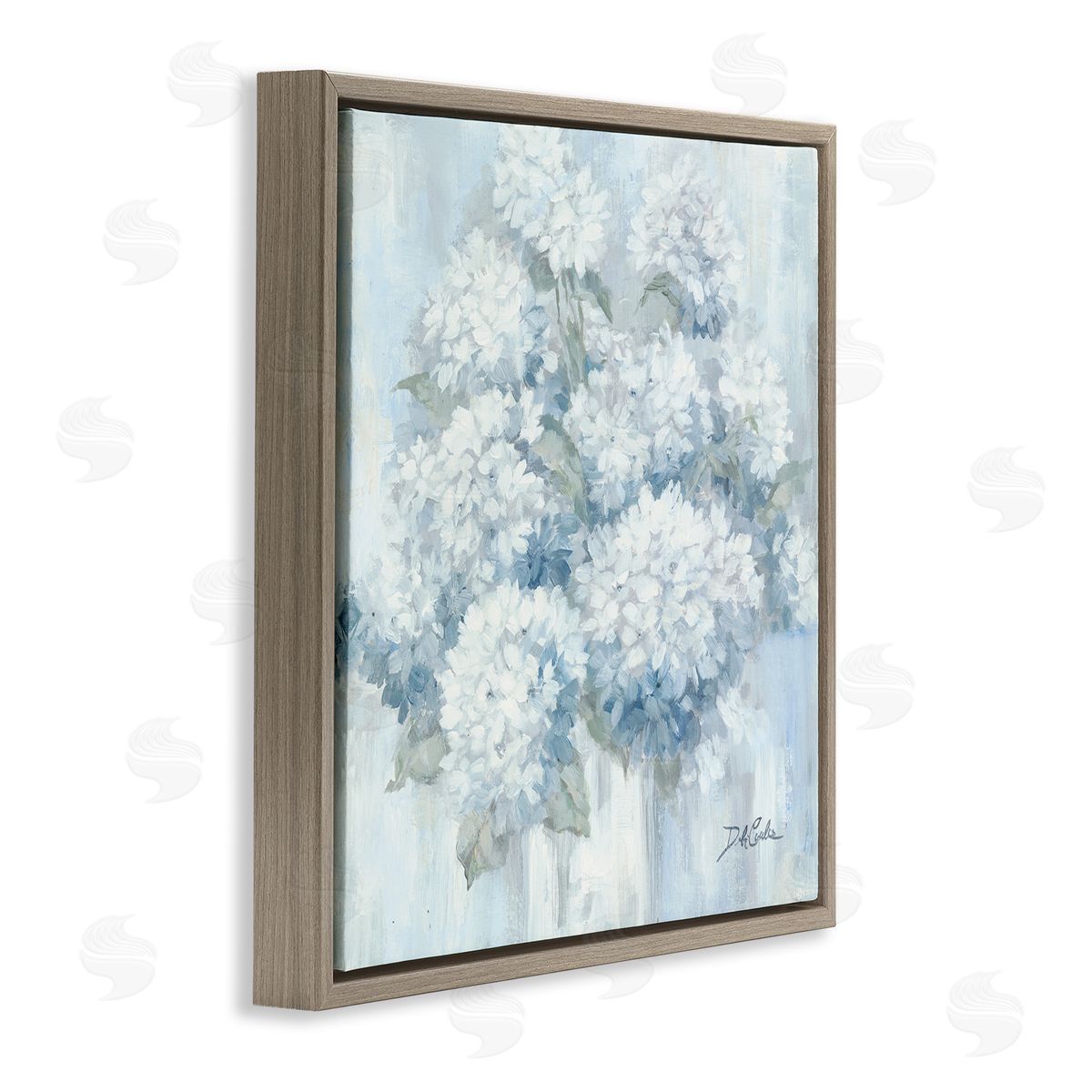 Soft Blue Hydrangea Painting Brown Floating Frame Canvas Wall Art, Home Decor by Debi Coules