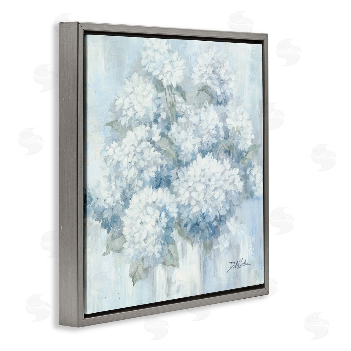 Soft Blue Hydrangea Painting Grey Floating Frame Canvas Wall Art, Home Decor by Debi Coules