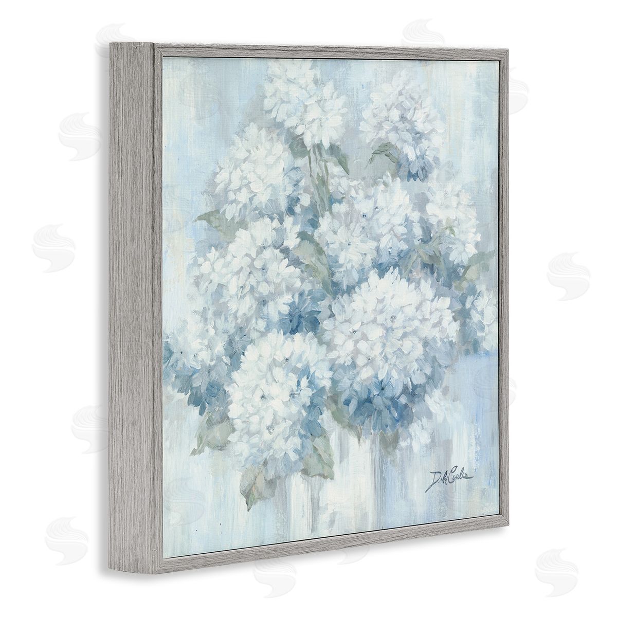 Soft Blue Hydrangea Painting Grey Frame Print Wall Art, Home Decor by Debi Coules