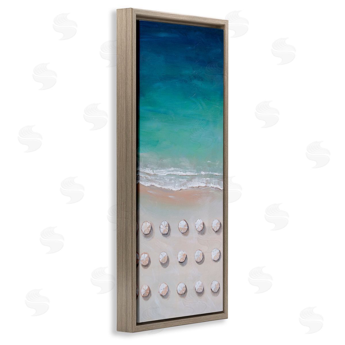 Aerial Umbrellas on Beach Coast Brown Floating Frame Canvas Wall Art, Home Decor by Lauren Jane