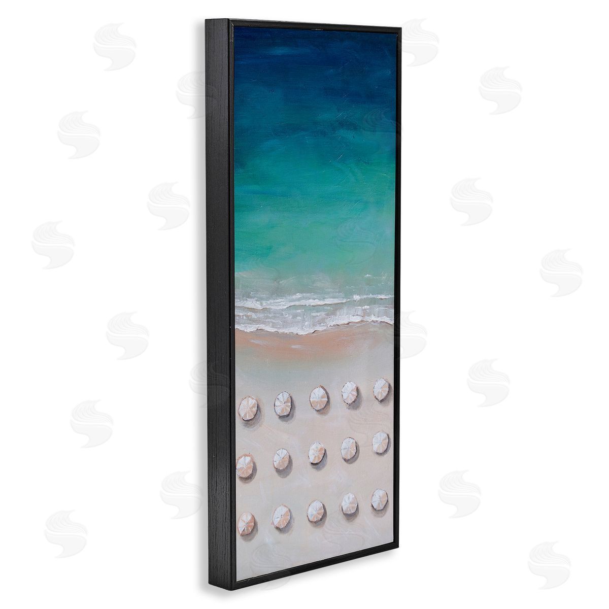 Aerial Umbrellas on Beach Coast Black Frame Print Wall Art, Home Decor by Lauren Jane