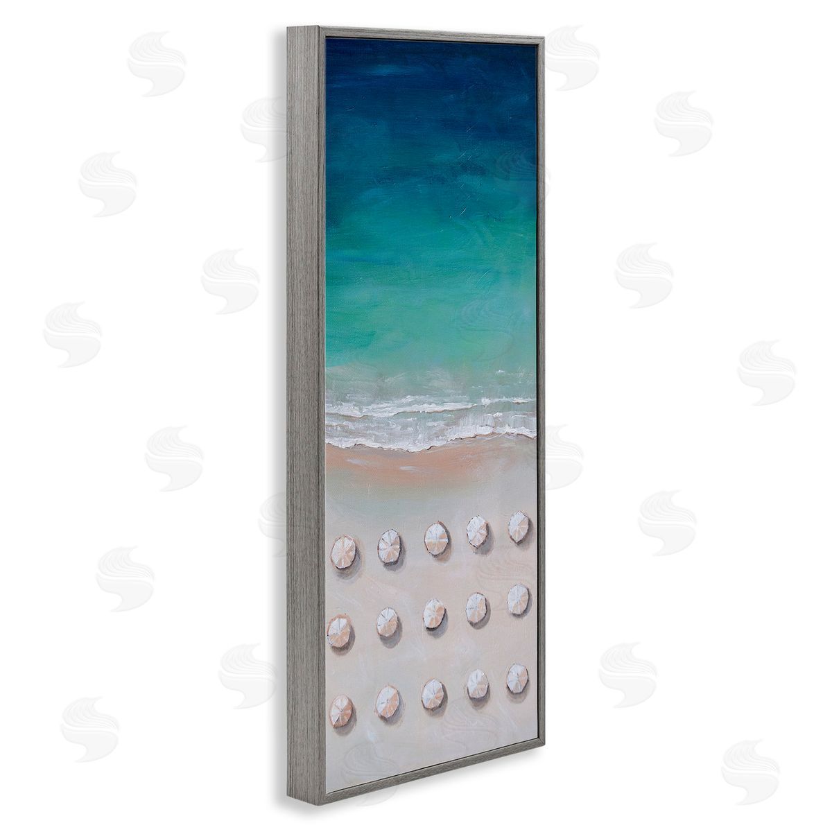 Aerial Umbrellas on Beach Coast Grey Frame Print Wall Art, Home Decor by Lauren Jane