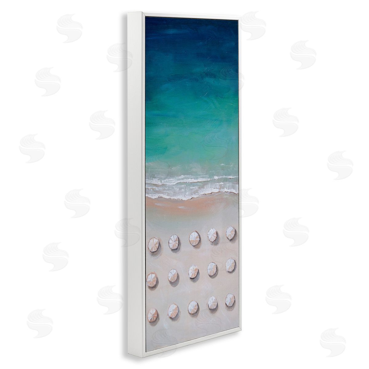 Aerial Umbrellas on Beach Coast White Frame Print Wall Art, Home Decor by Lauren Jane