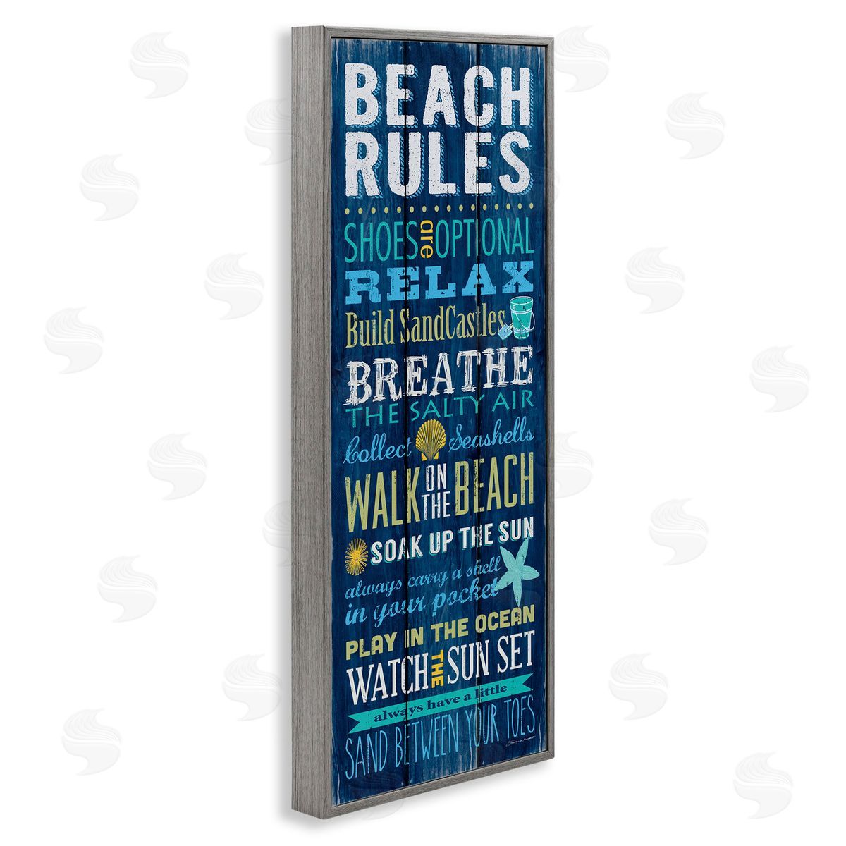 Blue Planked Beach Rules Sign Grey Frame Print Wall Art, Home Decor by Stephanie Workman Marrott