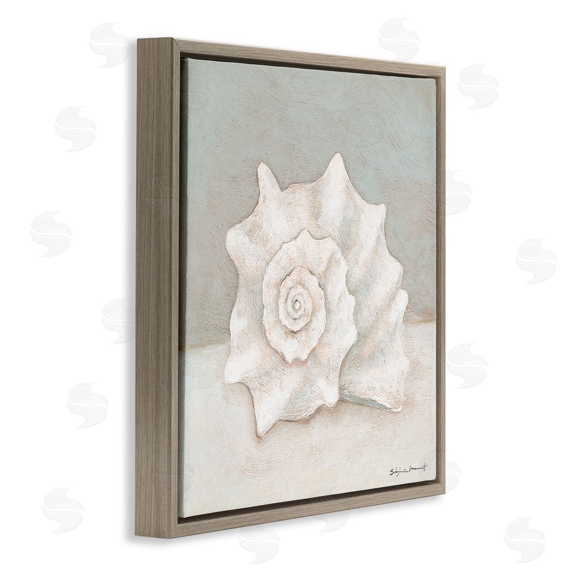 Stephanie Workman Marrott Conch Shell Minimal Beige Grey Seashell Nautical Animal Brown Floating Frame Canvas Wall Art Print