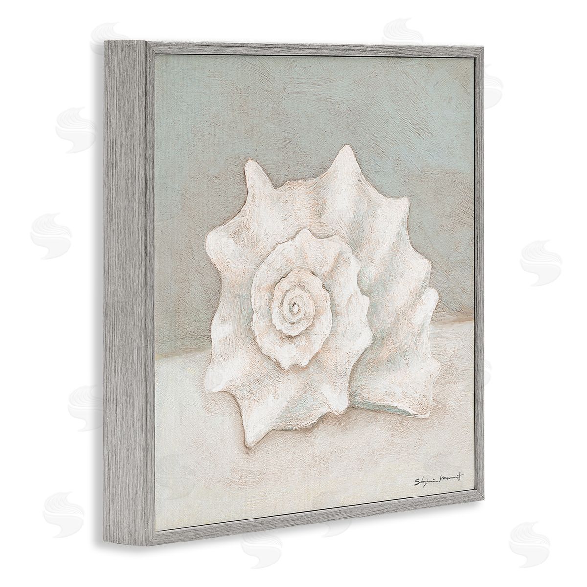 Stephanie Workman Marrott Conch Shell Minimal Beige Grey Seashell Nautical Animal Gray Framed Glicee Wall Art Print