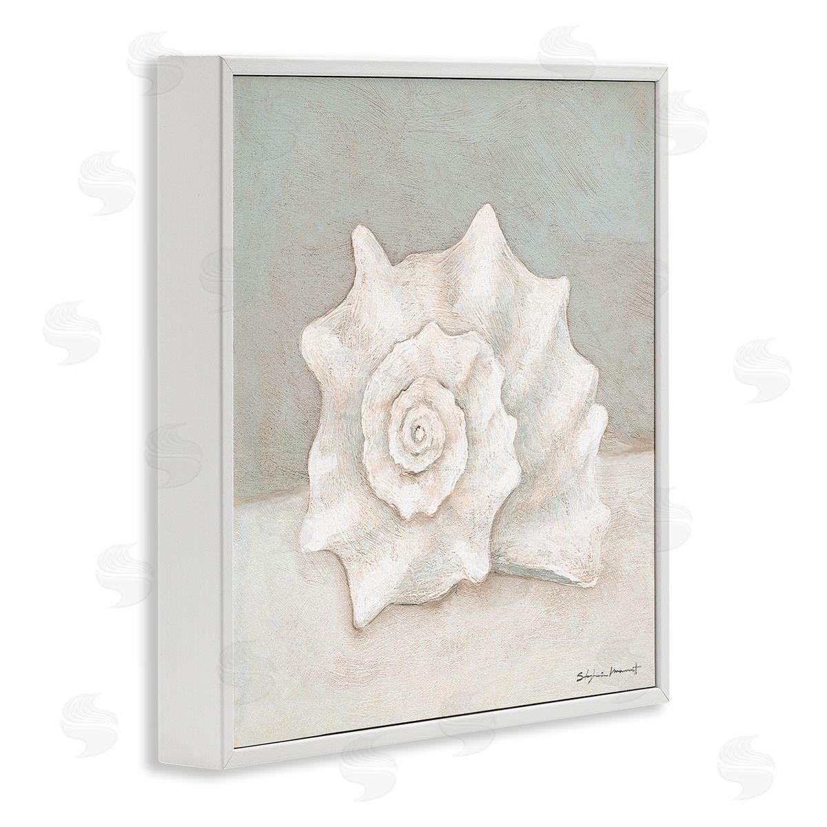 Stephanie Workman Marrott Conch Shell Minimal Beige Grey Seashell Nautical Animal White Framed Glicee Wall Art Print