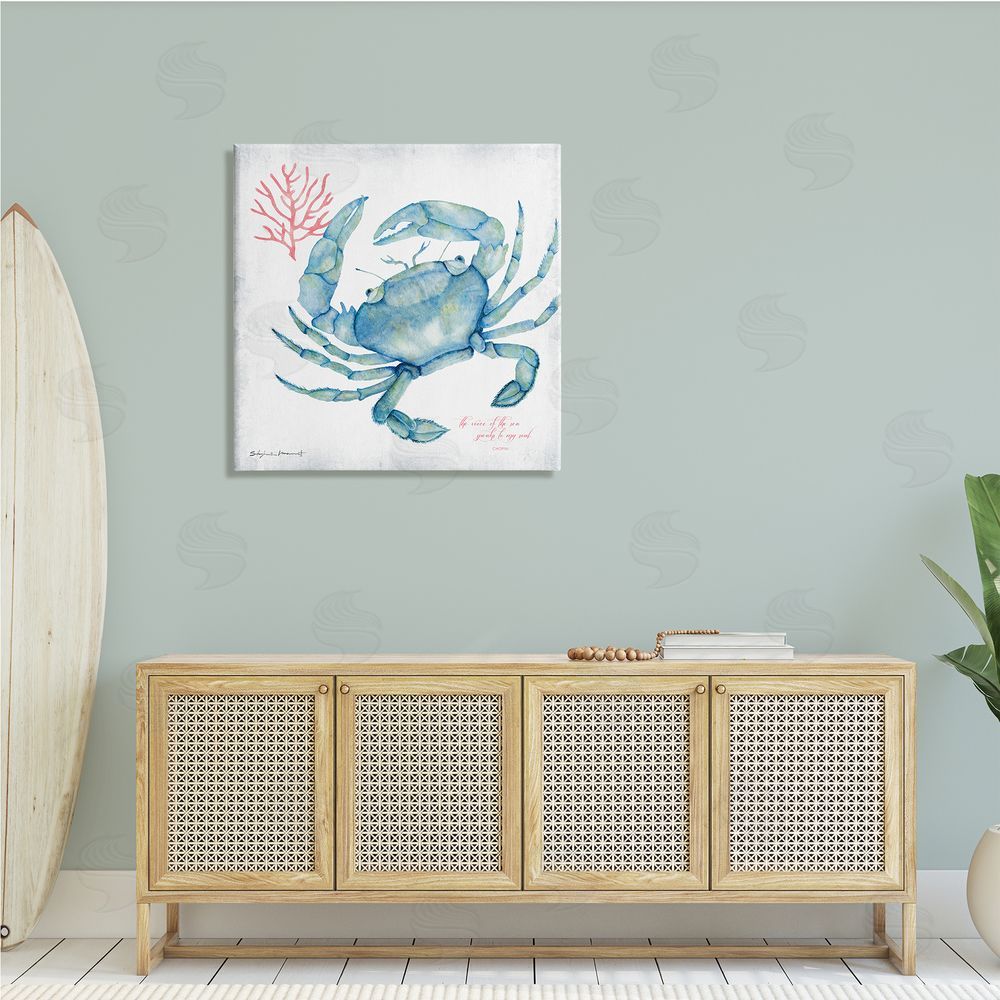 Stephanie Workman Marrott Voice of Sea Quote Blue Crab Red Coral Canvas Wall Art in Room