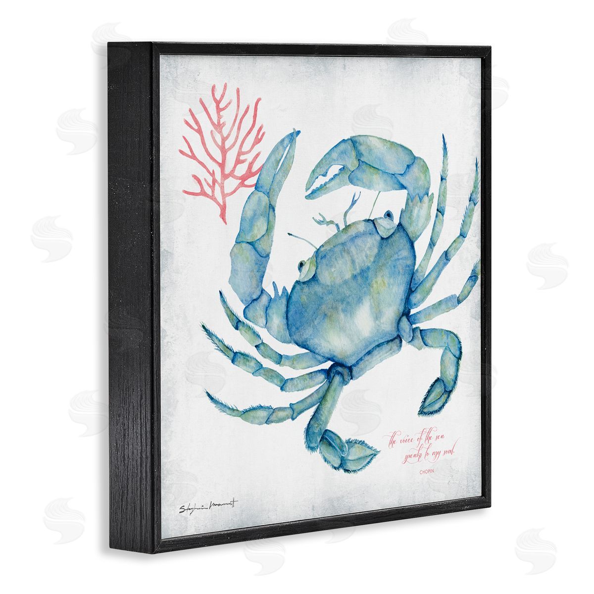 Stephanie Workman Marrott Voice of Sea Quote Blue Crab Red Coral Black Framed Glicee Wall Art Print