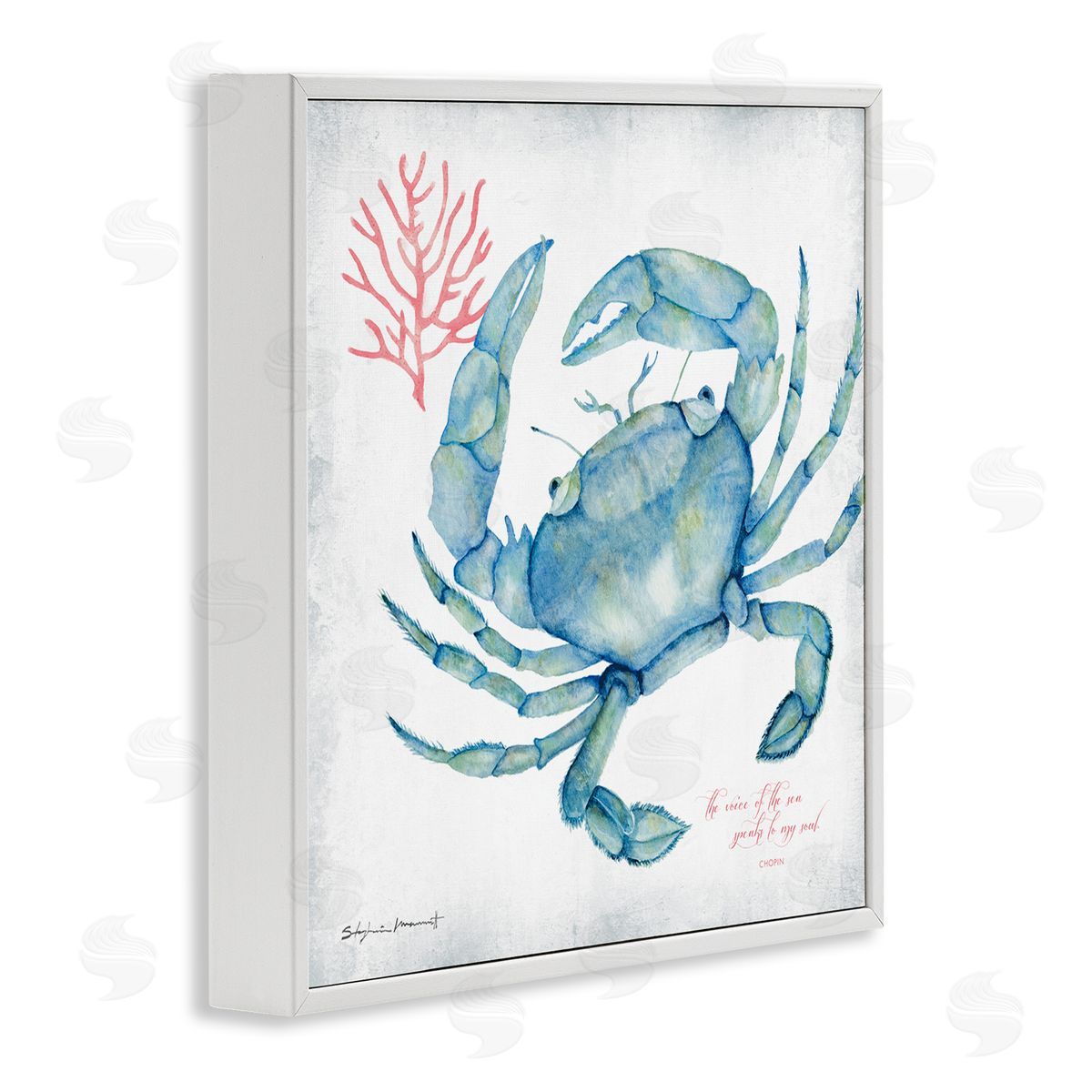 Stephanie Workman Marrott Voice of Sea Quote Blue Crab Red Coral White Framed Glicee Wall Art Print
