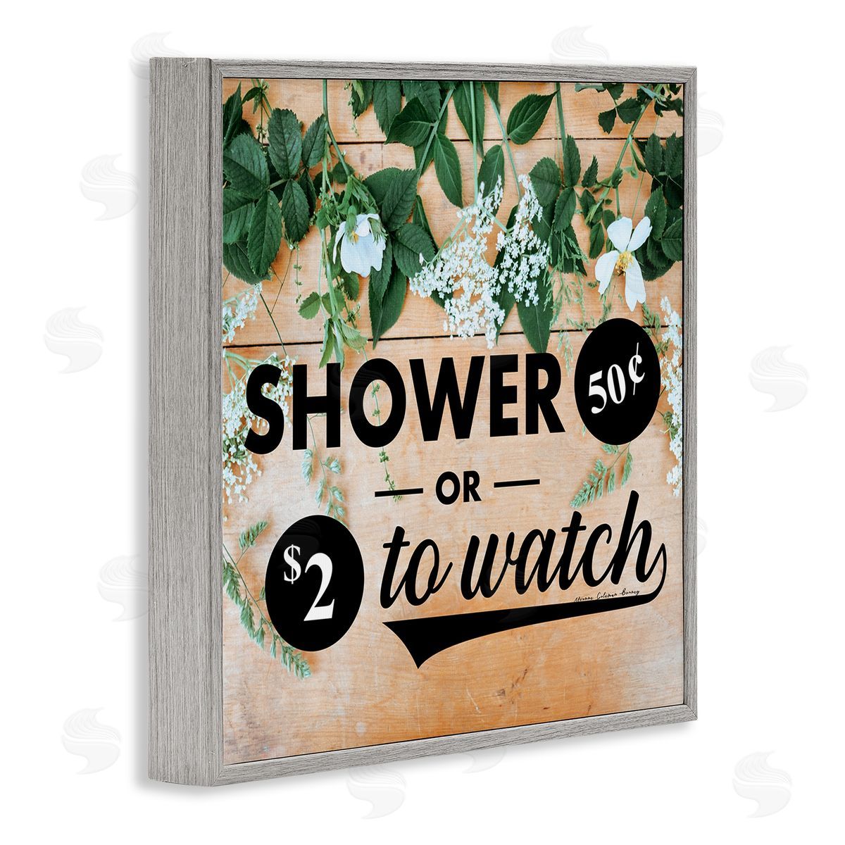 Yvonne Coleman Burney Shower Fifty Cents or Watch Funny Bathroom Flowers Gray Framed Glicee Wall Art Print