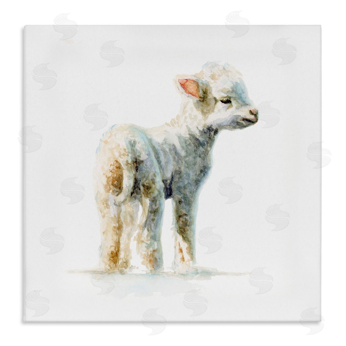 Fox Hollow Studios Shaggy Lamb Watercolor Painting Children's Nursery Animal Stretched Canvas Wall Art Print