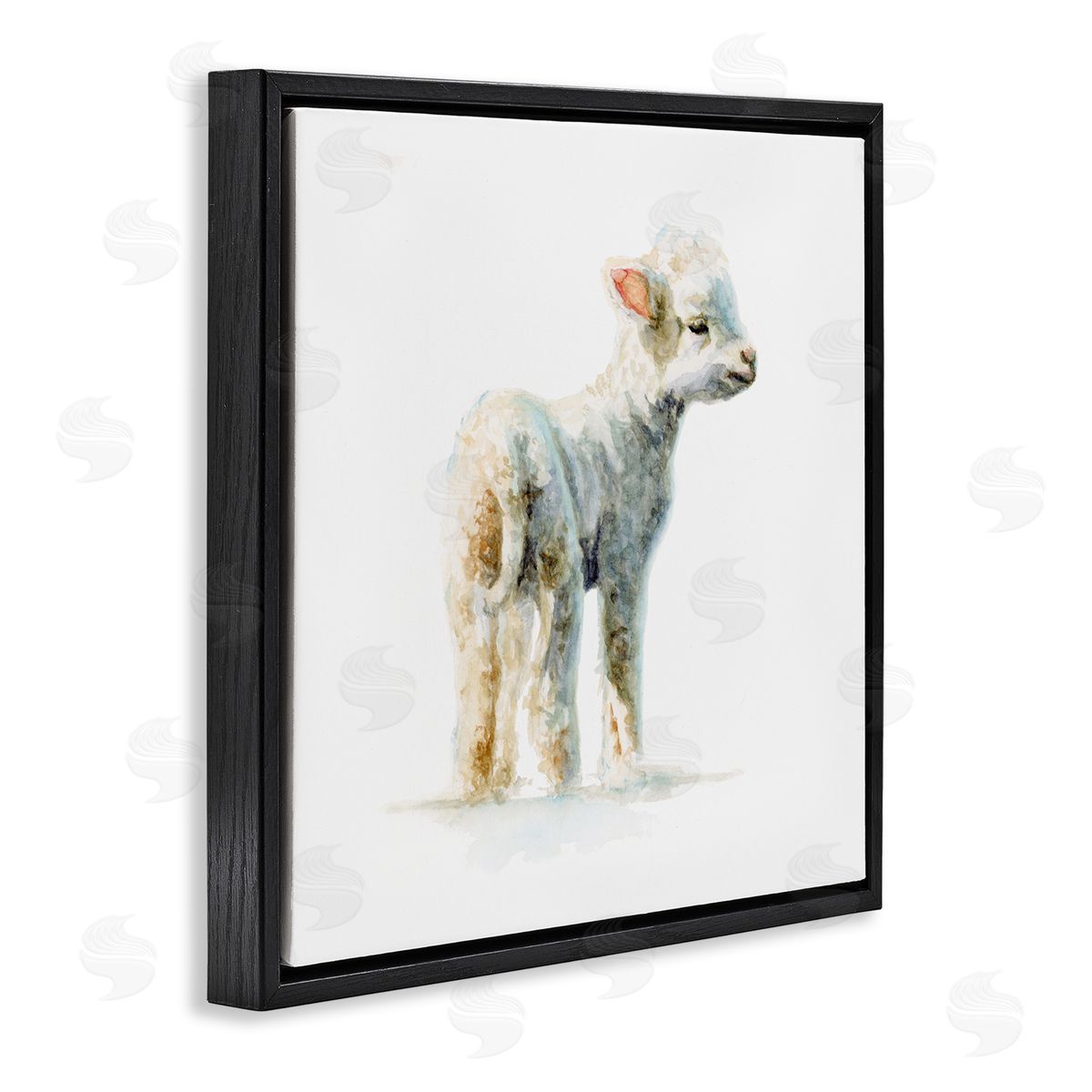 Fox Hollow Studios Shaggy Lamb Watercolor Painting Children's Nursery Animal Black Floating Frame Canvas Wall Art Print