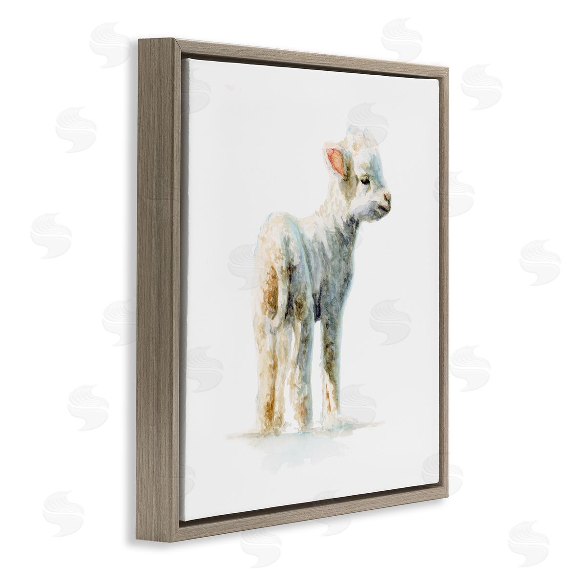 Fox Hollow Studios Shaggy Lamb Watercolor Painting Children's Nursery Animal Brown Floating Frame Canvas Wall Art Print