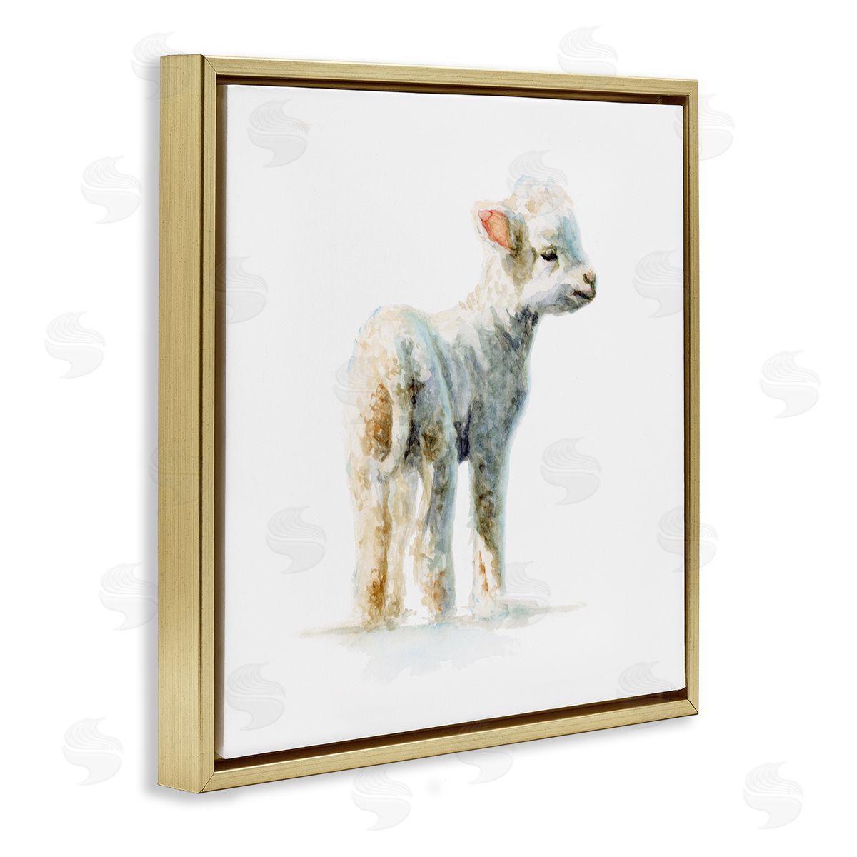 Fox Hollow Studios Shaggy Lamb Watercolor Painting Children's Nursery Animal Gold Floating Frame Canvas Wall Art Print