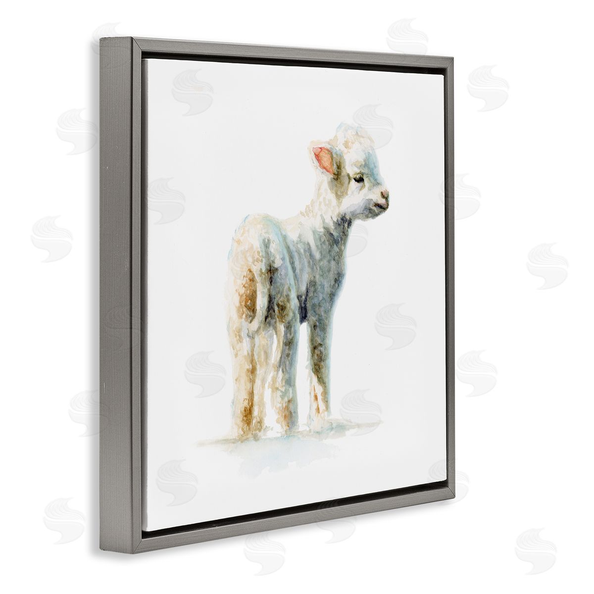 Fox Hollow Studios Shaggy Lamb Watercolor Painting Children's Nursery Animal Gray Floating Frame Canvas Wall Art Print