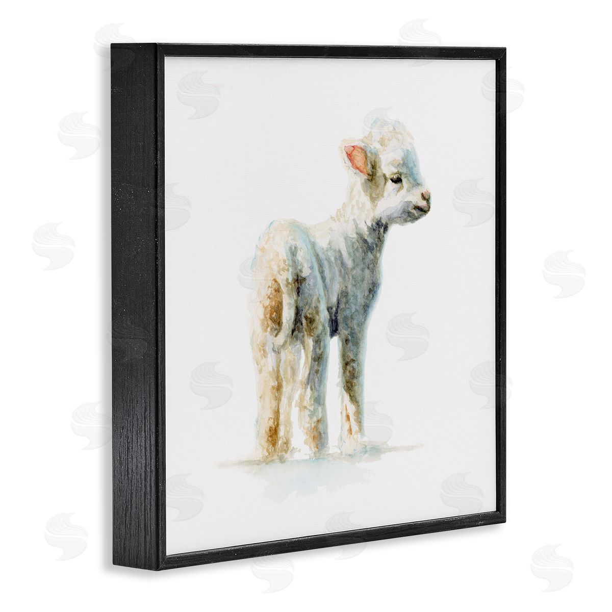 Fox Hollow Studios Shaggy Lamb Watercolor Painting Children's Nursery Animal Black Framed Glicee Wall Art Print