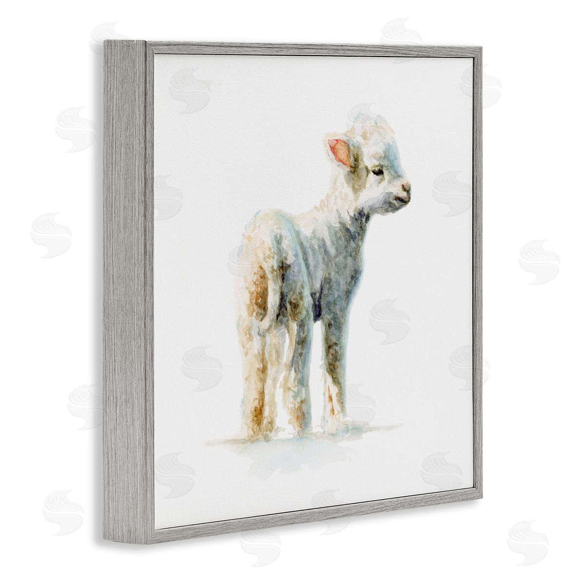 Fox Hollow Studios Shaggy Lamb Watercolor Painting Children's Nursery Animal Gray Framed Glicee Wall Art Print