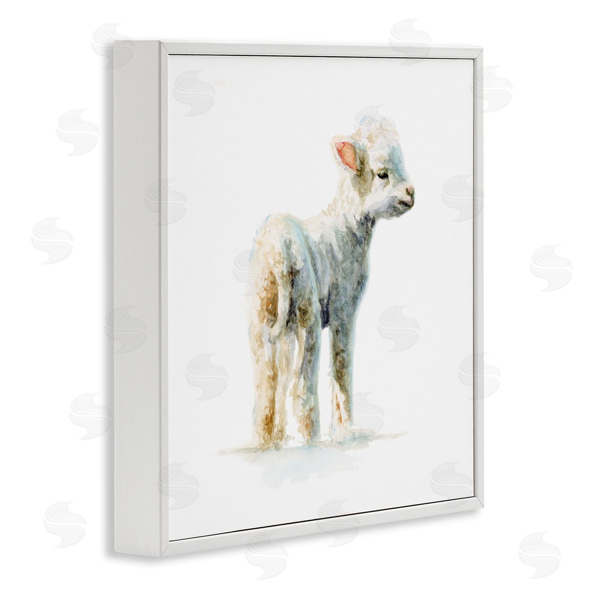 Fox Hollow Studios Shaggy Lamb Watercolor Painting Children's Nursery Animal White Framed Glicee Wall Art Print