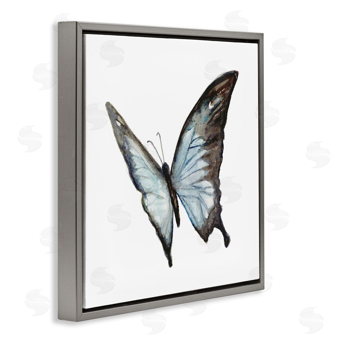 Fox Hollow Studios Ulysses Butterfly Children's Nursery Insect Watercolor Painting Gray Floating Frame Canvas Wall Art Print