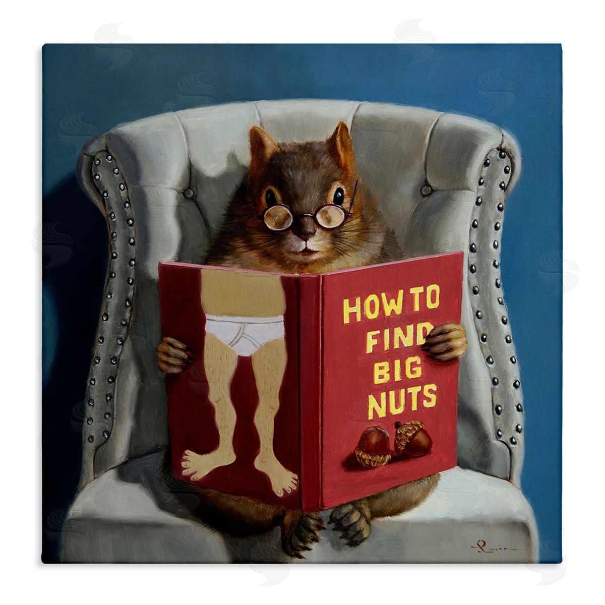 Squirrel Reading Sassy Book Canvas Wall Art, Home Decor by Lucia Heffernan