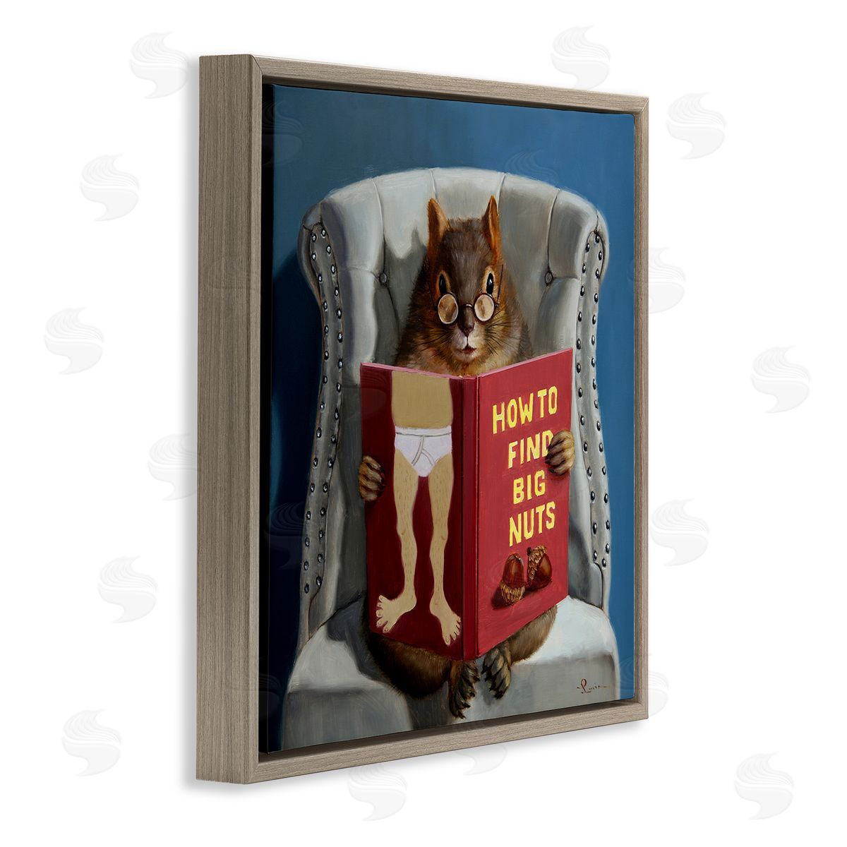 Squirrel Reading Sassy Book Brown Floating Frame Canvas Wall Art, Home Decor by Lucia Heffernan