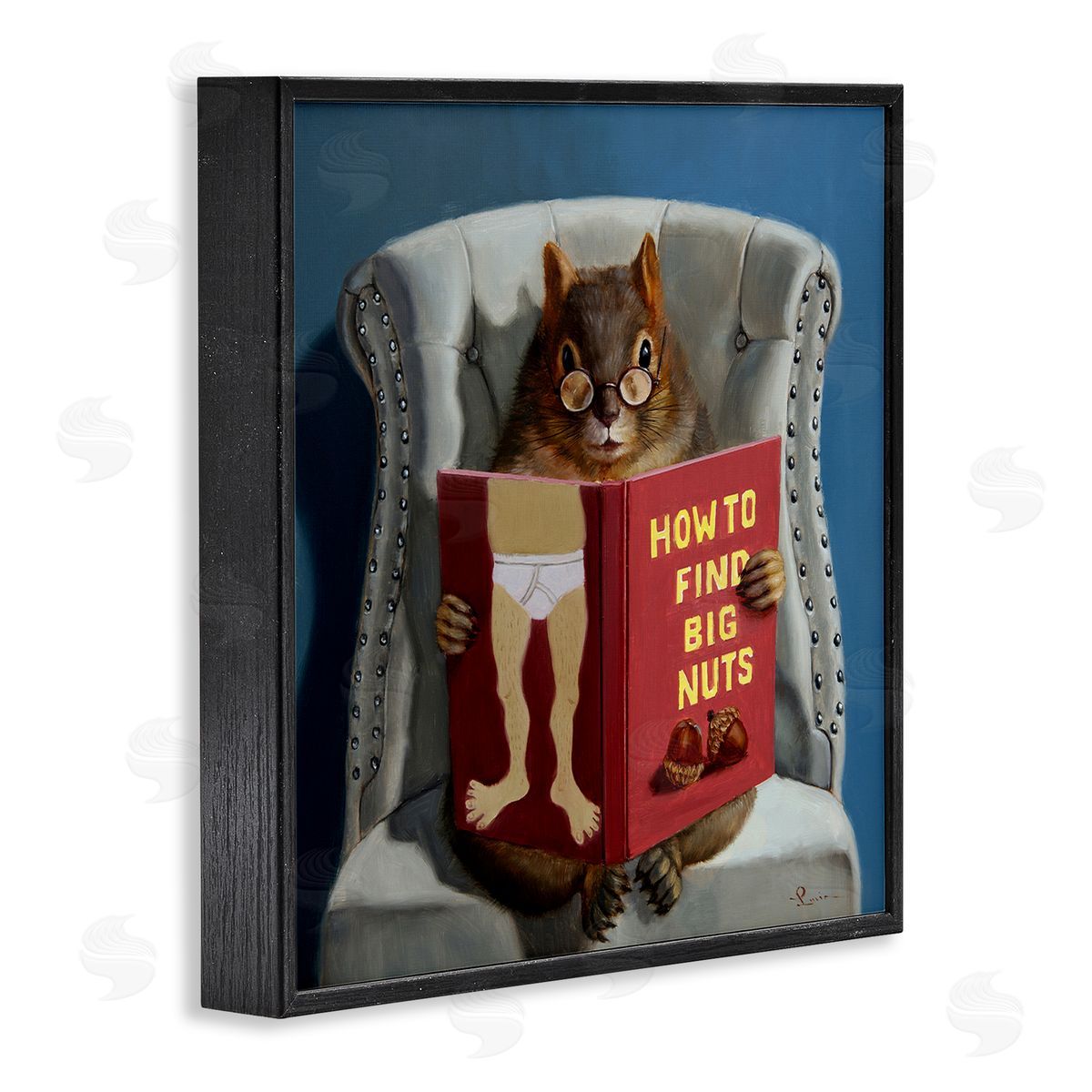 Squirrel Reading Sassy Book Black Frame Print Wall Art, Home Decor by Lucia Heffernan