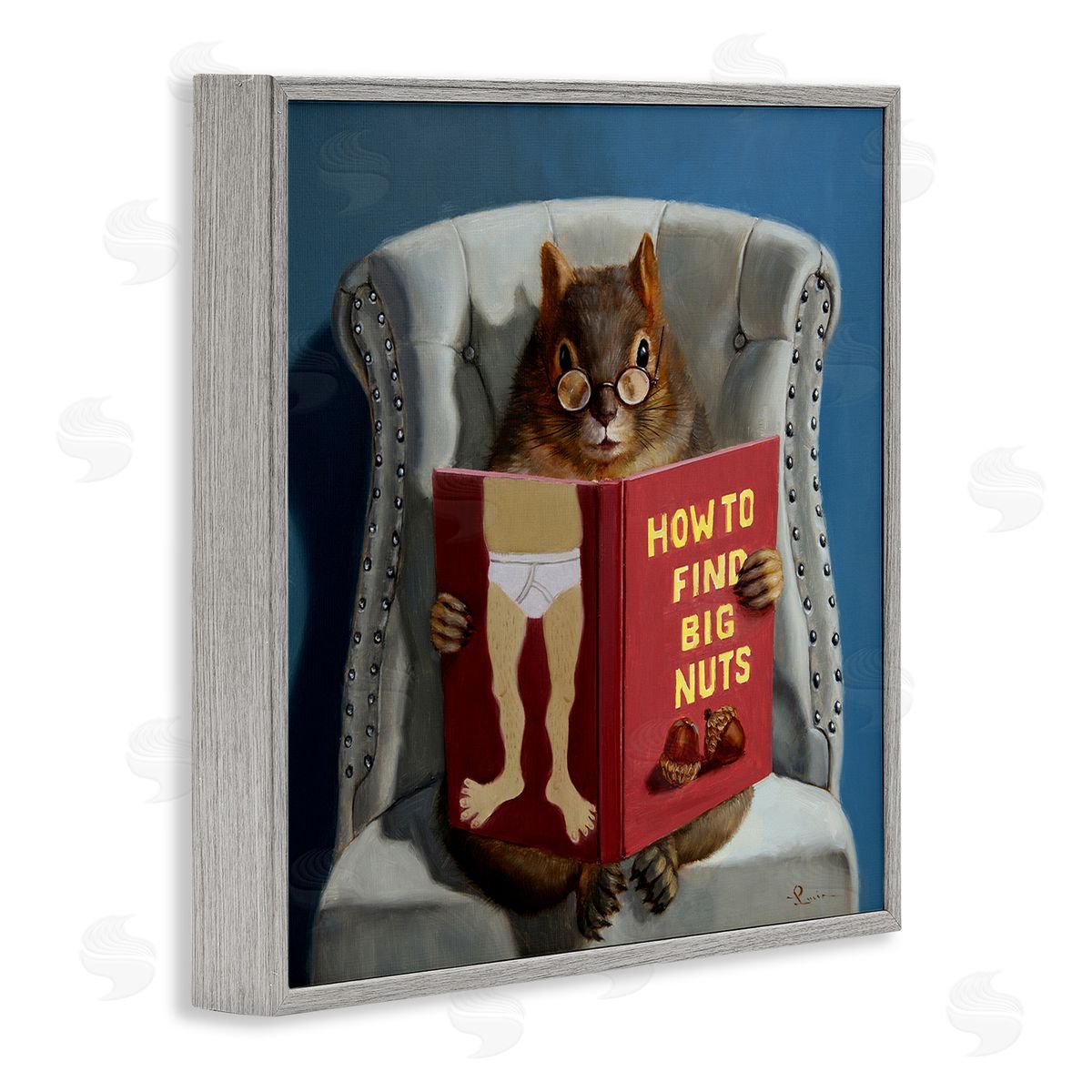 Squirrel Reading Sassy Book Grey Frame Print Wall Art, Home Decor by Lucia Heffernan