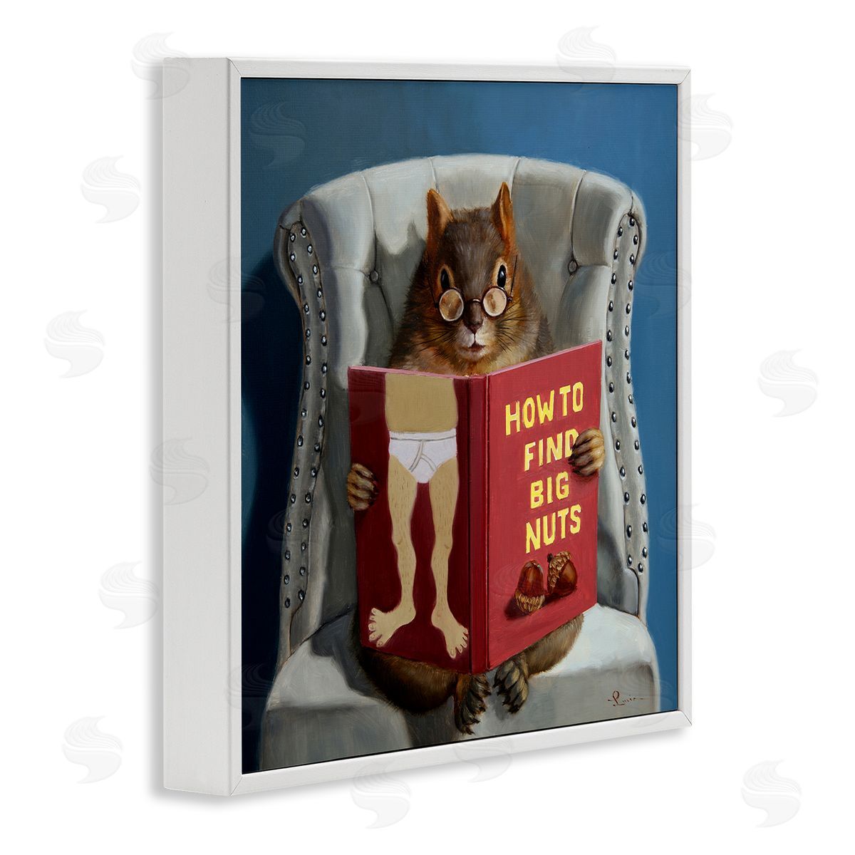 Squirrel Reading Sassy Book White Frame Print Wall Art, Home Decor by Lucia Heffernan