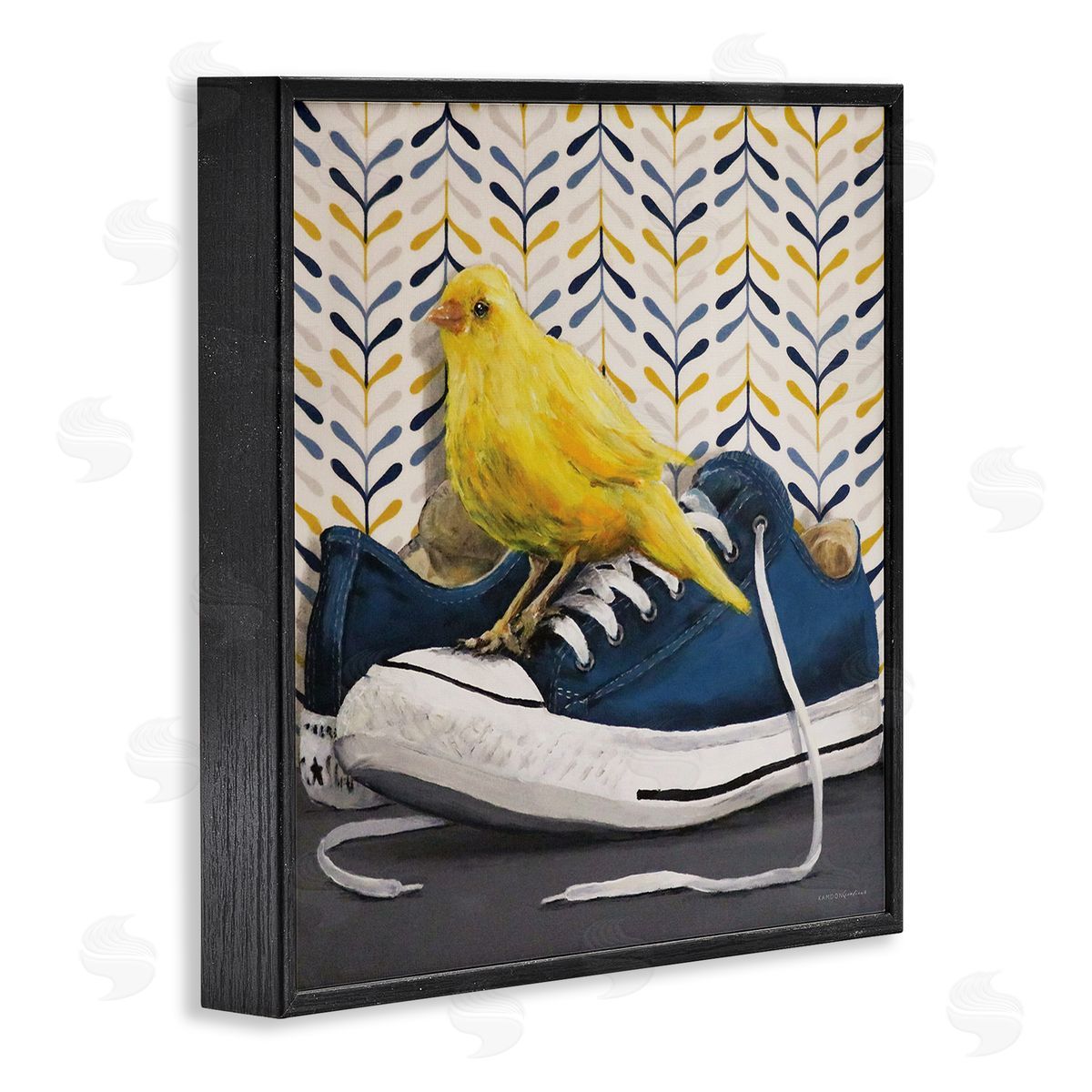 Kamdon Kreations Yellow Canary Blue Laced Sneakers Modern Abstract Pattern Black Framed Glicee Wall Art Print