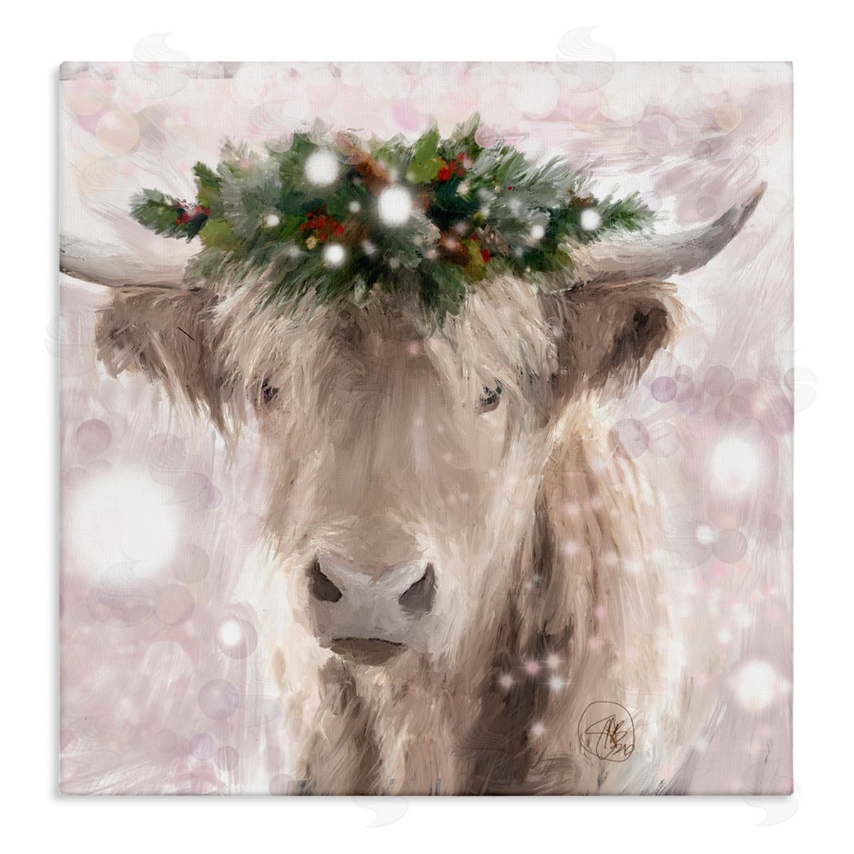 Sarah Butcher Winter Holiday Crown Cattle Abstract Pink Glimmer Pattern Stretched Canvas Wall Art Print