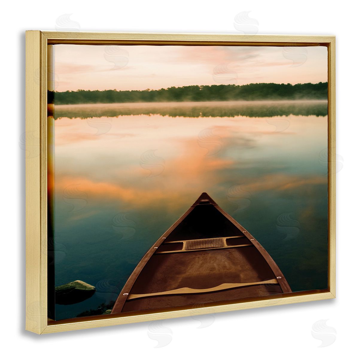 Canoe on Lake Warm Sunrise Gold Floating Frame Canvas Wall Art, Home Decor by Danita Delimont