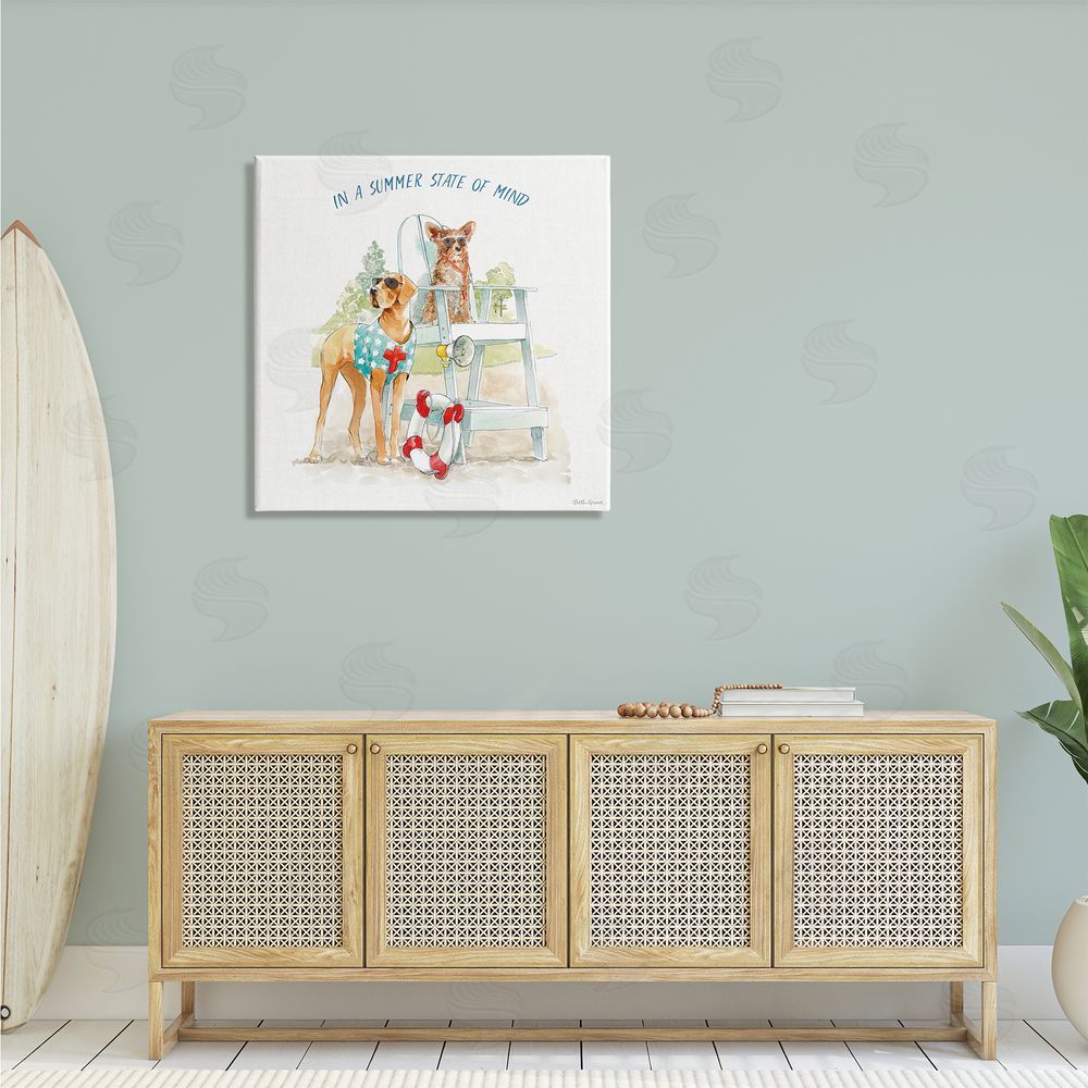 Beth Grove Summer State of Mind Phrase Summer Lifeguard Dogs Canvas Wall Art in Room