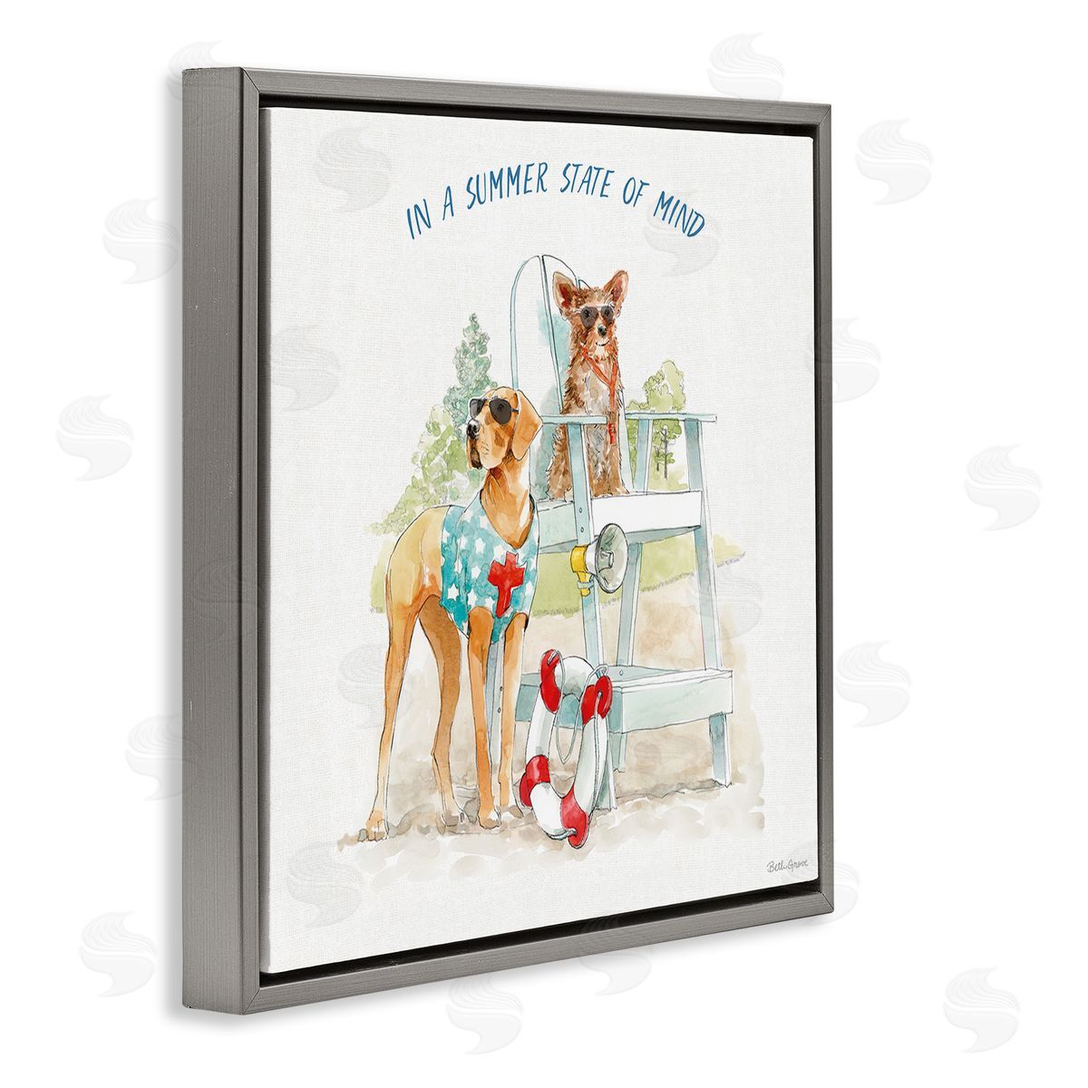 Beth Grove Summer State of Mind Phrase Summer Lifeguard Dogs Gray Floating Frame Canvas Wall Art Print