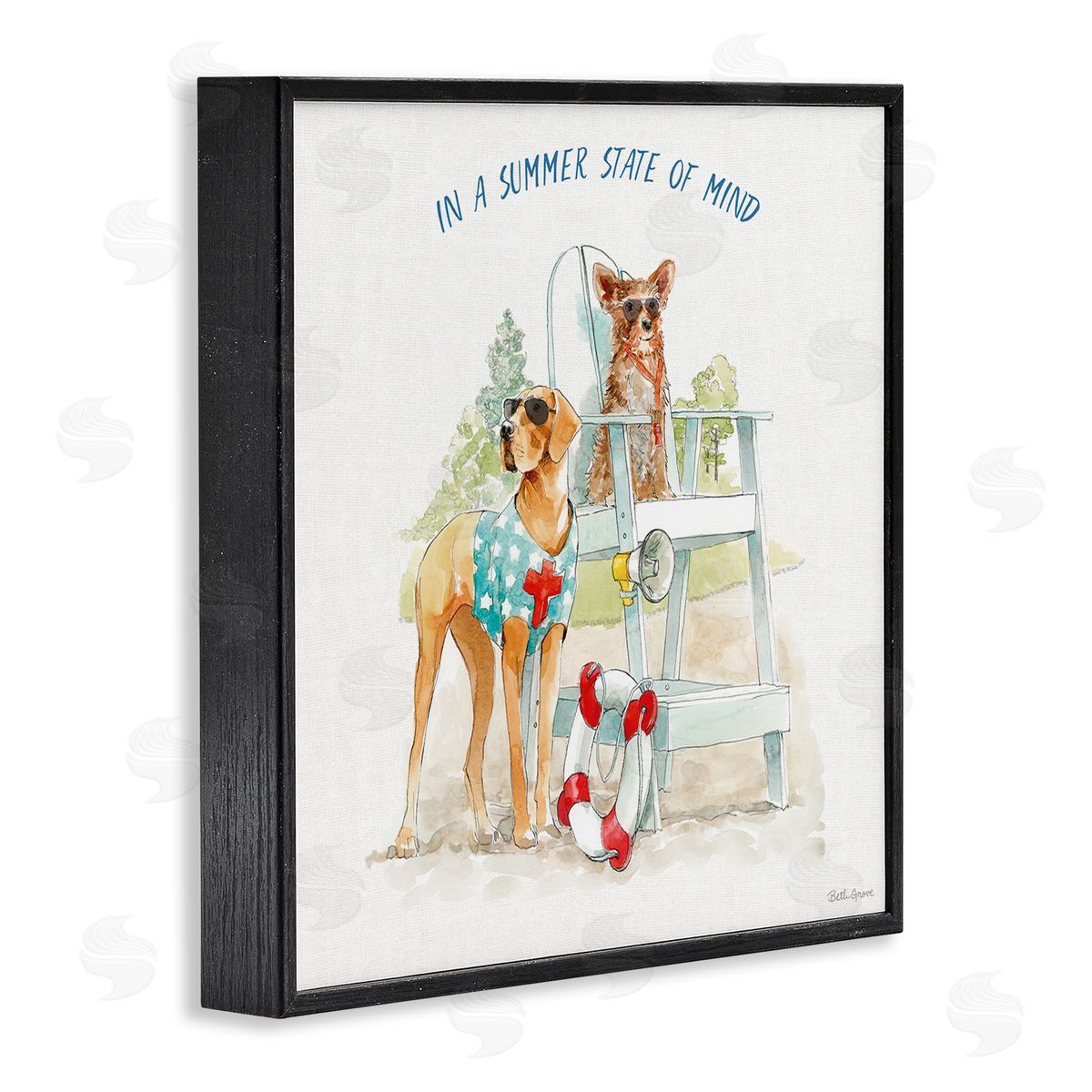 Beth Grove Summer State of Mind Phrase Summer Lifeguard Dogs Black Framed Glicee Wall Art Print