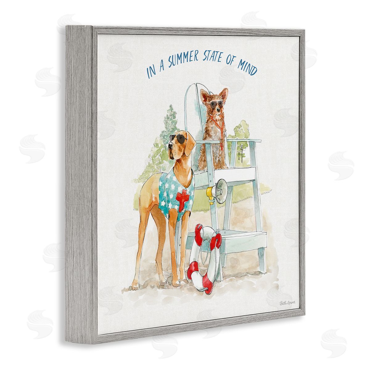 Beth Grove Summer State of Mind Phrase Summer Lifeguard Dogs Gray Framed Glicee Wall Art Print