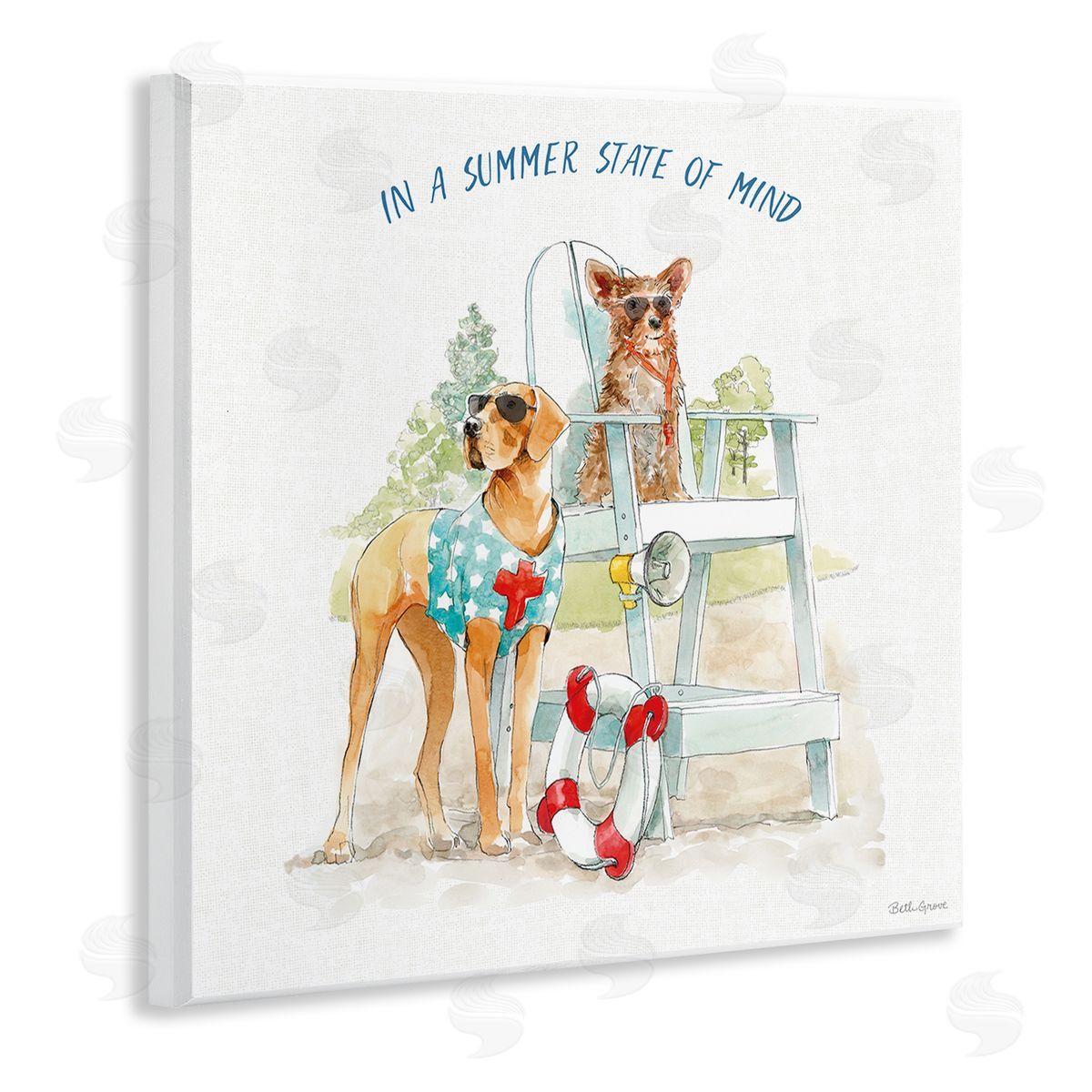 Beth Grove Summer State of Mind Phrase Summer Lifeguard Dogs Wooden Wall Plaque Art Print