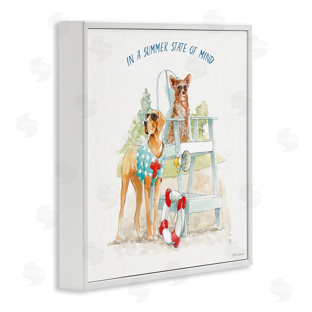Beth Grove Summer State of Mind Phrase Summer Lifeguard Dogs White Framed Glicee Wall Art Print