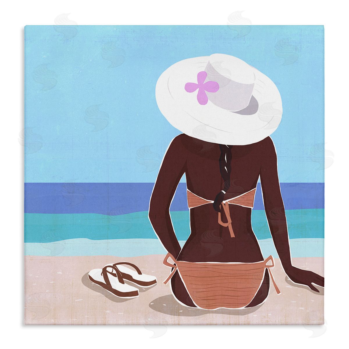 Annie Warren Woman Sitting Beachside Tropical Warm Summer Coast Stretched Canvas Wall Art Print