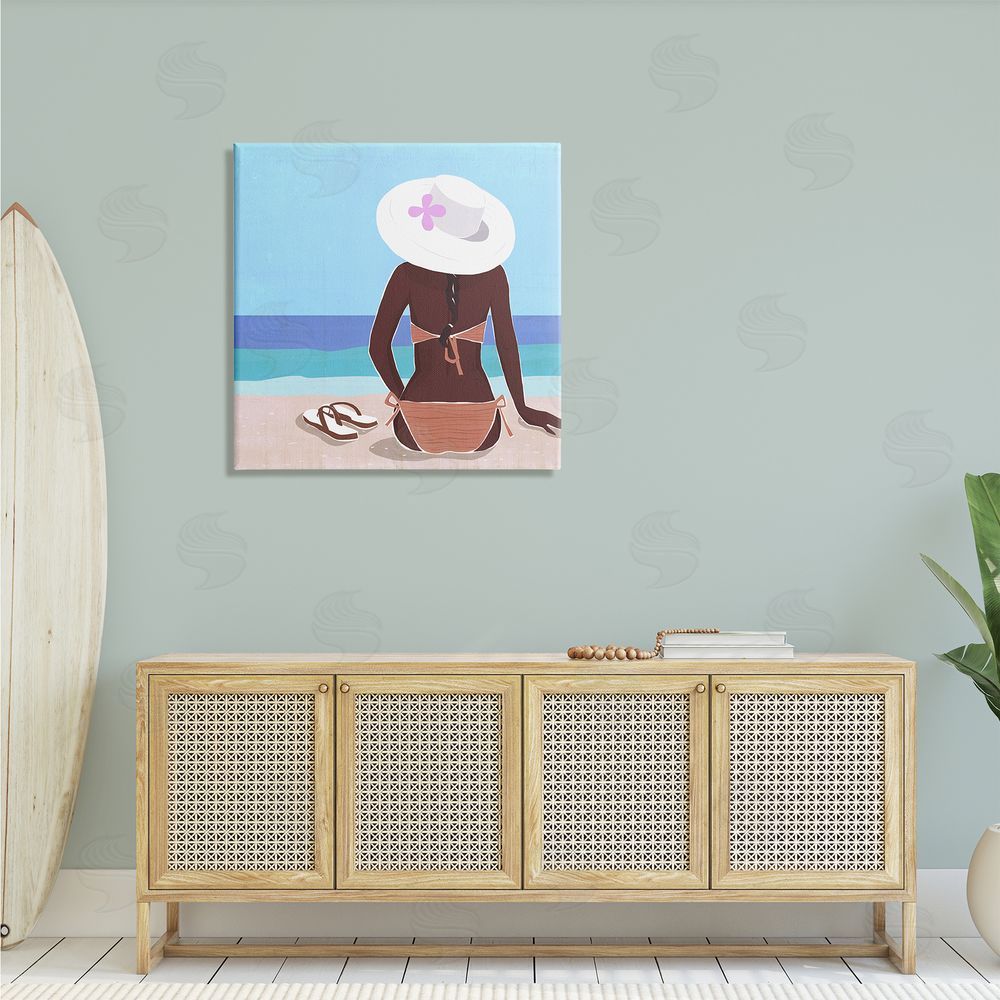 Annie Warren Woman Sitting Beachside Tropical Warm Summer Coast Canvas Wall Art in Room