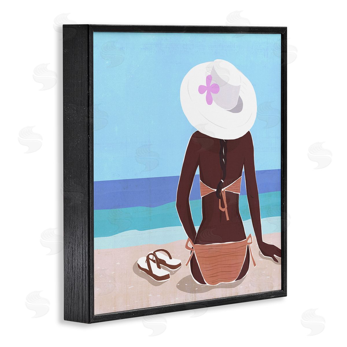Annie Warren Woman Sitting Beachside Tropical Warm Summer Coast Black Framed Glicee Wall Art Print