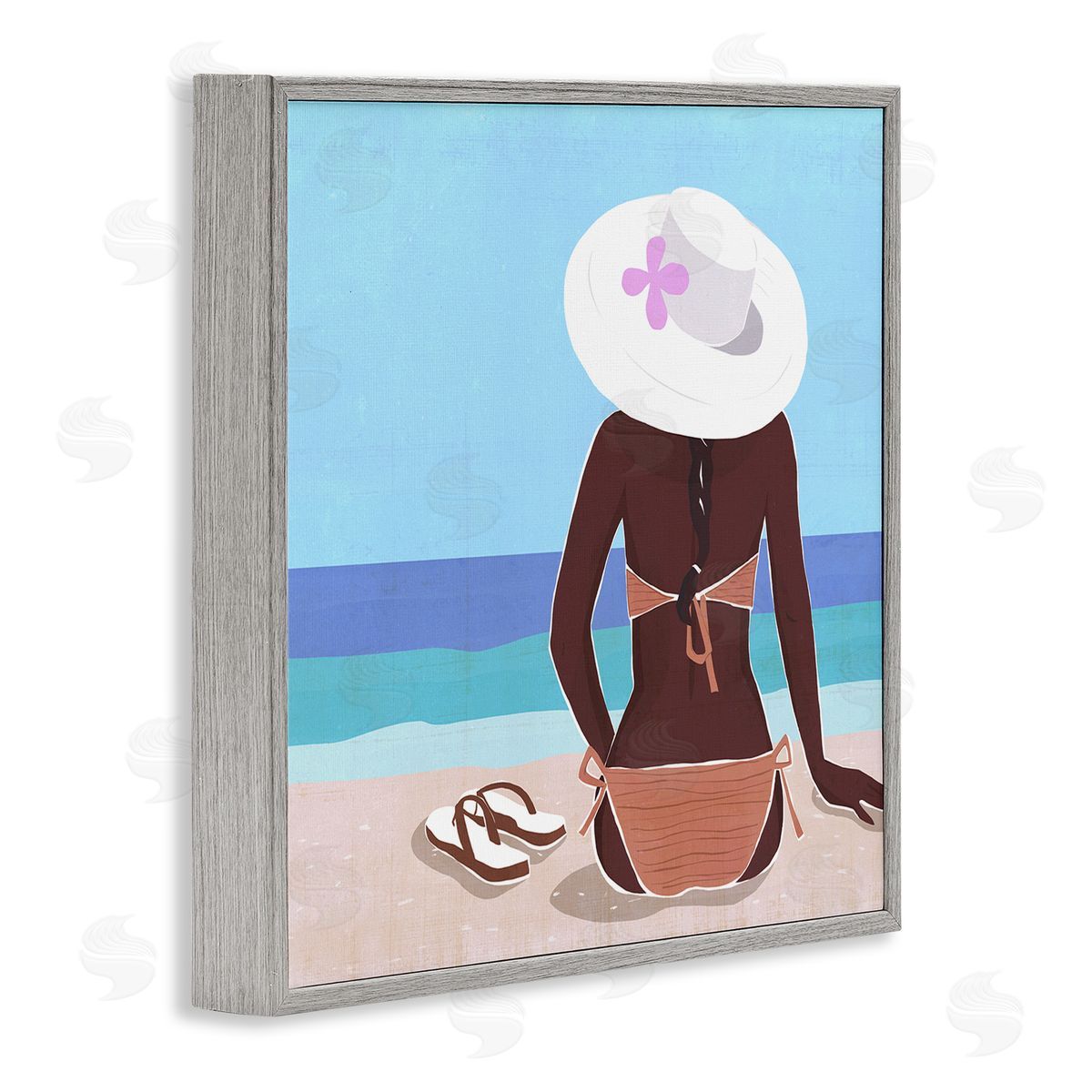 Annie Warren Woman Sitting Beachside Tropical Warm Summer Coast Gray Framed Glicee Wall Art Print