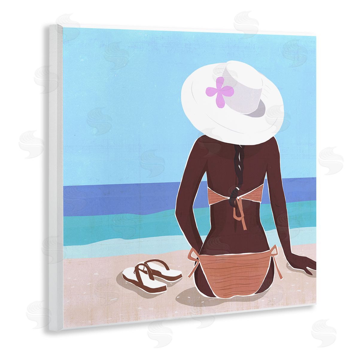 Annie Warren Woman Sitting Beachside Tropical Warm Summer Coast Wooden Wall Plaque Art Print