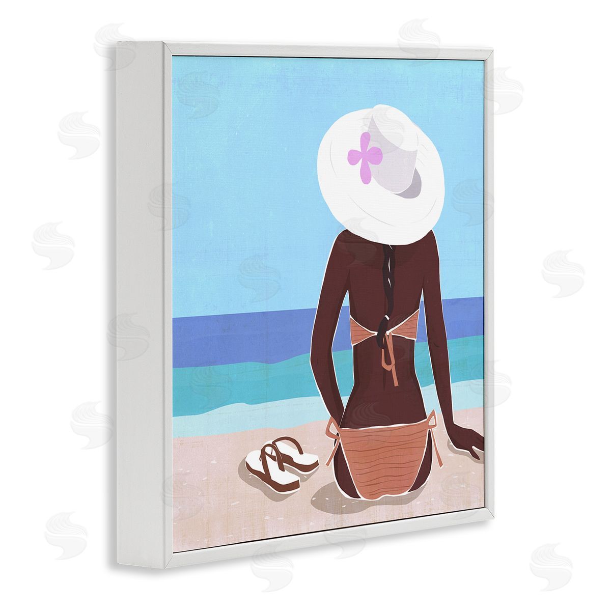 Annie Warren Woman Sitting Beachside Tropical Warm Summer Coast White Framed Glicee Wall Art Print