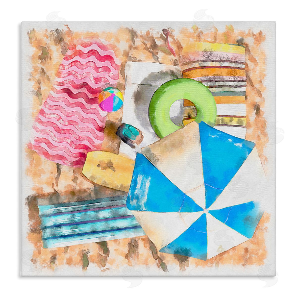 Alonzo Saunders Tropical Summer Beach Lounge Towel Umbrella Floats Stretched Canvas Wall Art Print
