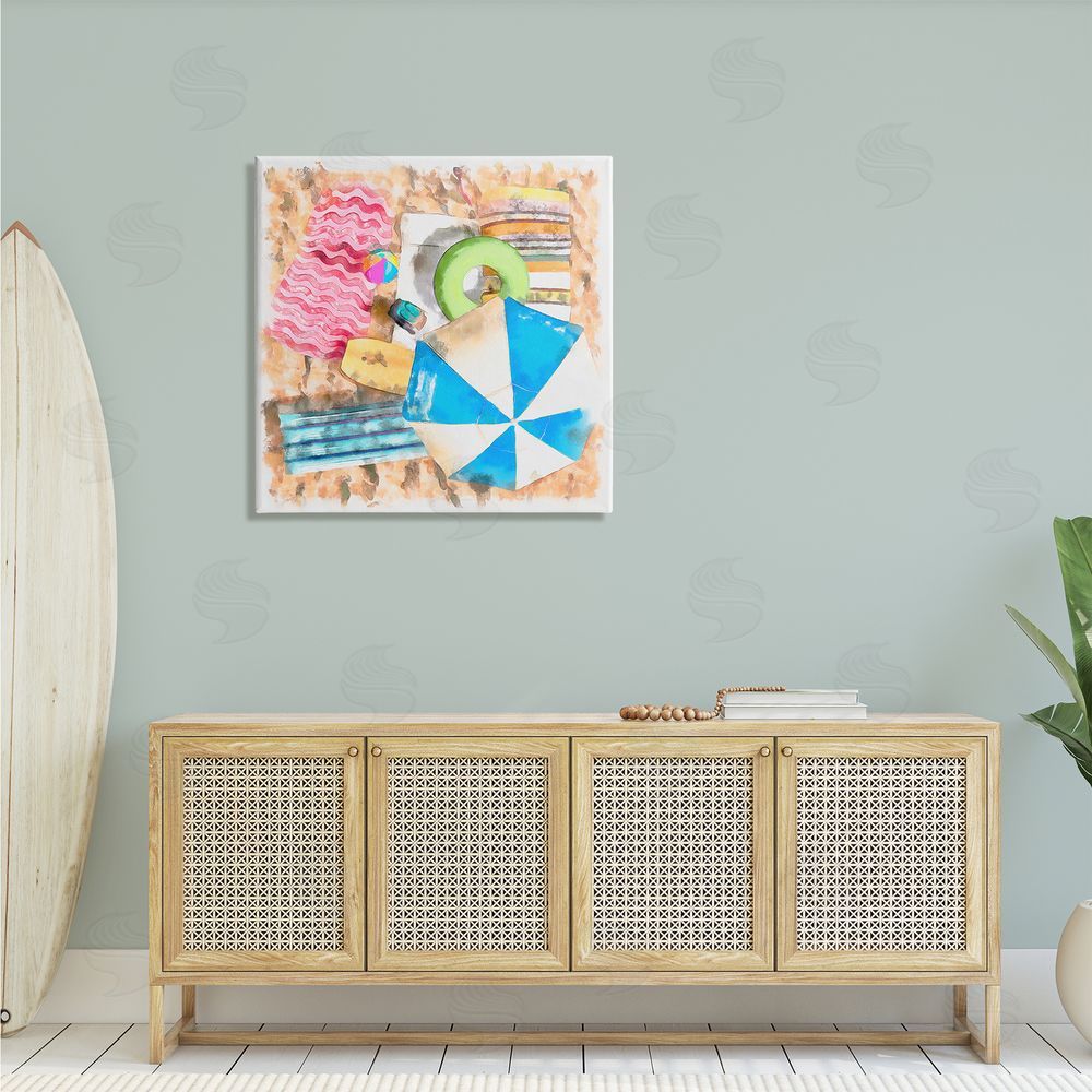 Alonzo Saunders Tropical Summer Beach Lounge Towel Umbrella Floats Canvas Wall Art in Room