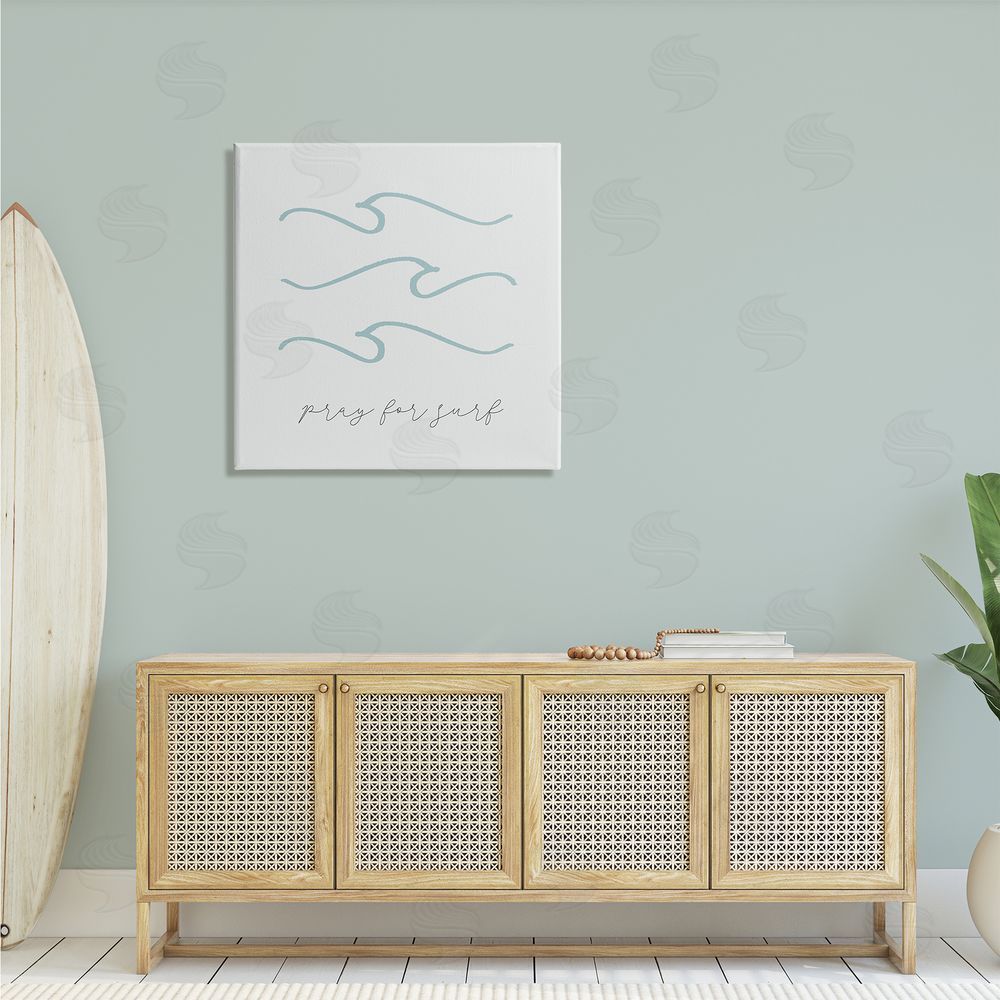 Stupell Studio Pray for Surf Nautical Beach Phrase Tranquil Waves Canvas Wall Art in Room