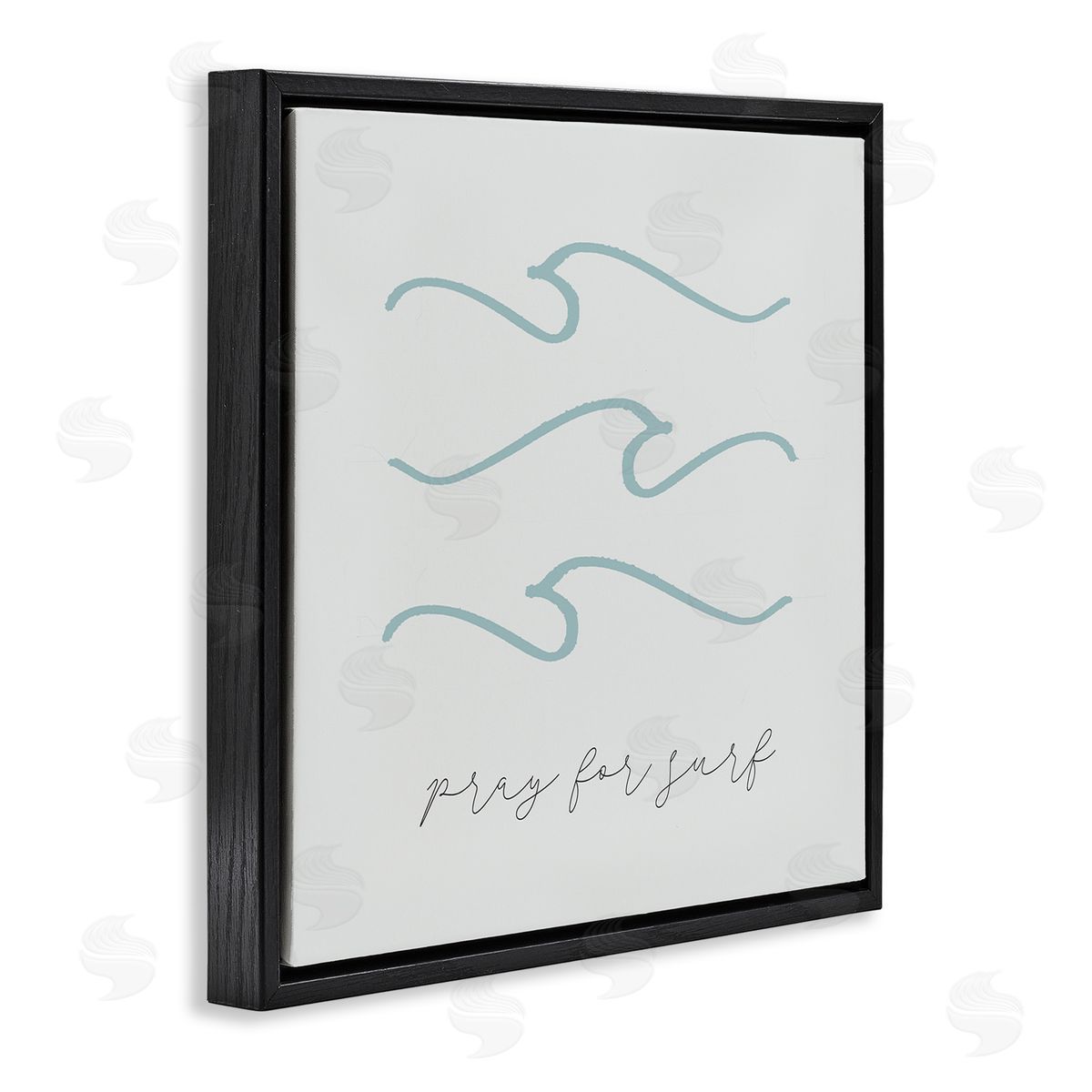 Stupell Studio Pray for Surf Nautical Beach Phrase Tranquil Waves Black Floating Frame Canvas Wall Art Print