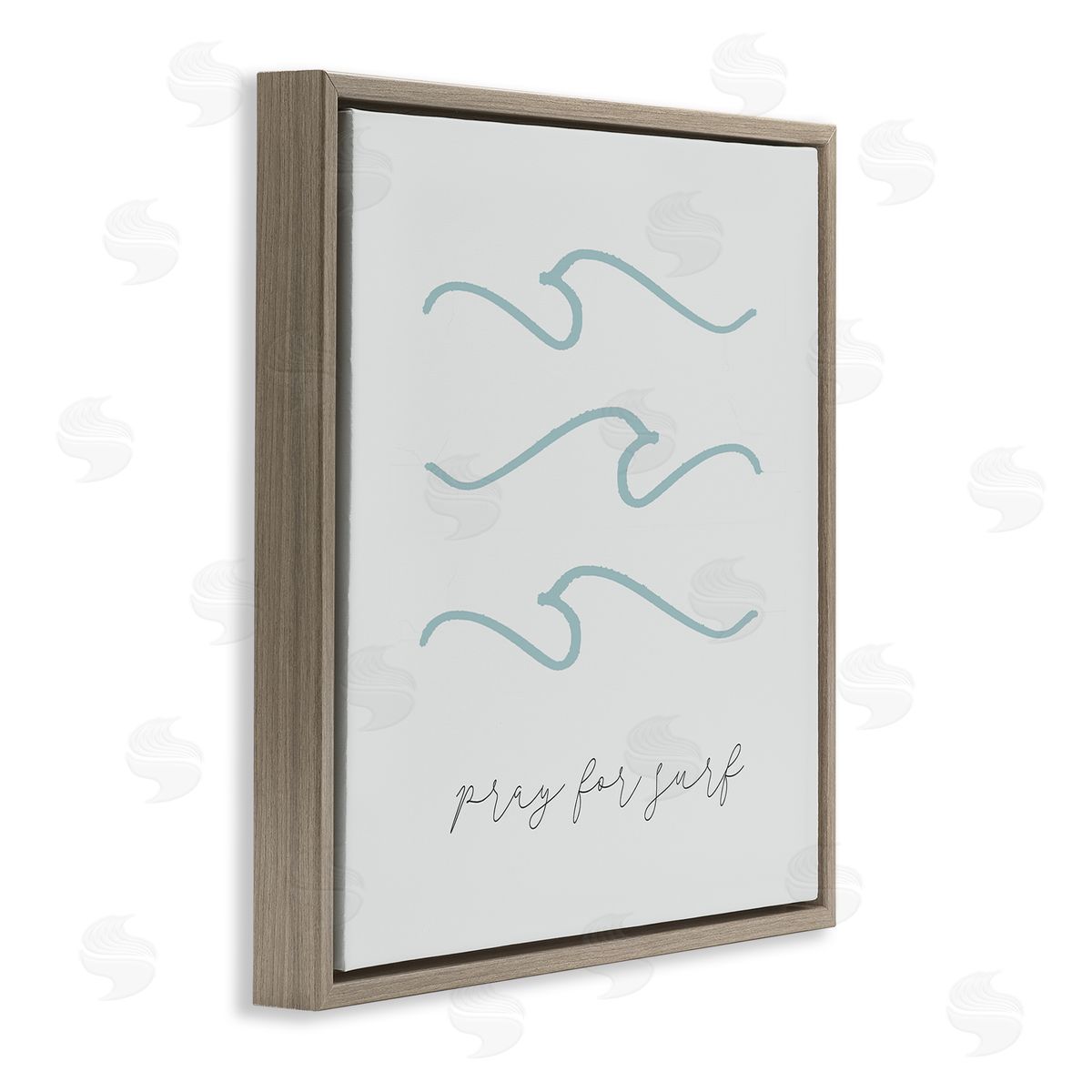 Stupell Studio Pray for Surf Nautical Beach Phrase Tranquil Waves Brown Floating Frame Canvas Wall Art Print