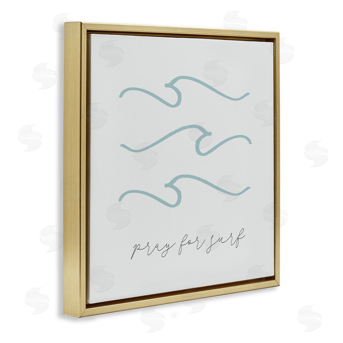 Stupell Studio Pray for Surf Nautical Beach Phrase Tranquil Waves Gold Floating Frame Canvas Wall Art Print
